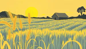 Bright yellow cereal field under sunny sky landscape