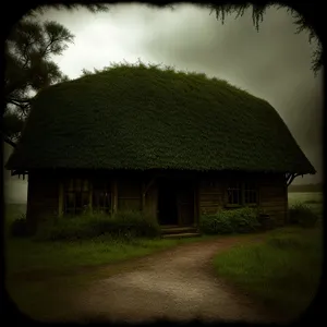 Rural Thatched Hut Beneath Beautiful Sky