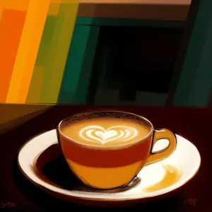 Morning Cup of Aromatic Cappuccino on Black Saucer