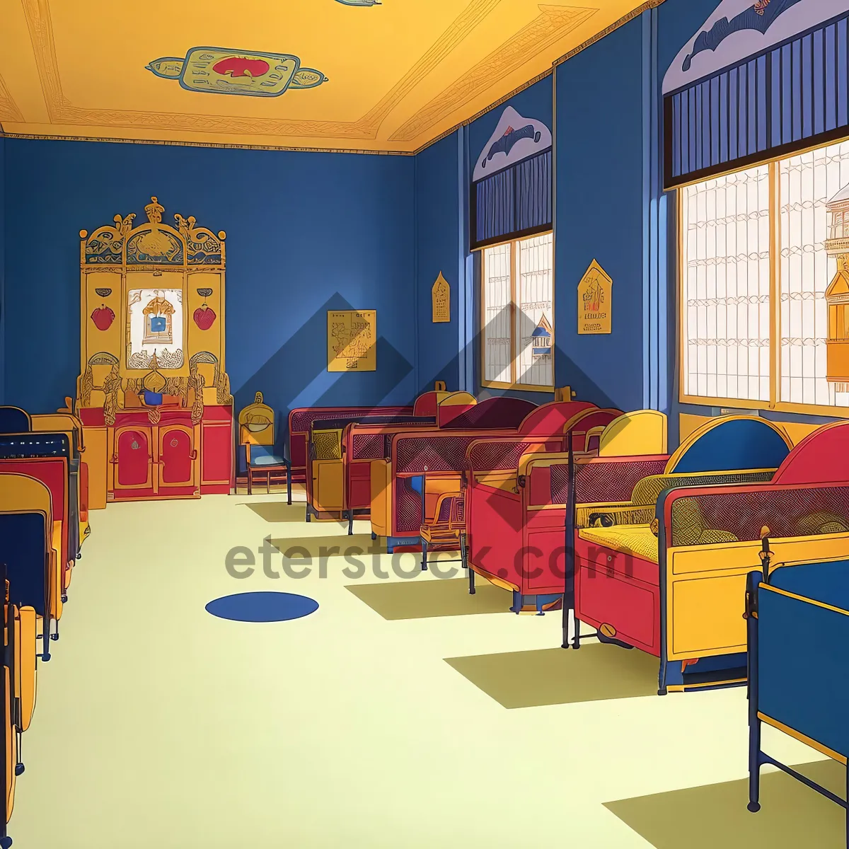 Picture of Modern classroom interior with wooden furniture