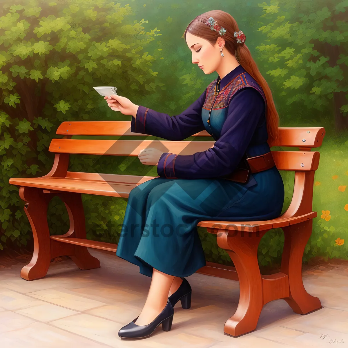 Picture of Happy scholar sitting on attractive park bench with laptop.