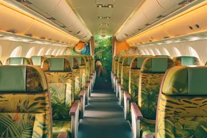 Modern interior of transportation hub with comfortable seating.