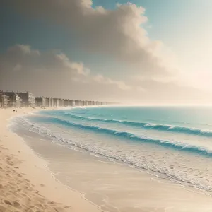 Serene Beachscape with Turquoise Waters and Sandy Shore