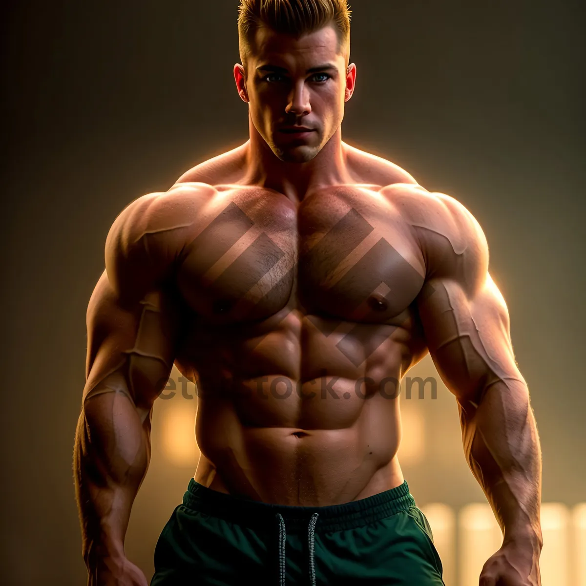 Picture of Muscular male bodybuilder showcasing ripped physique in gym