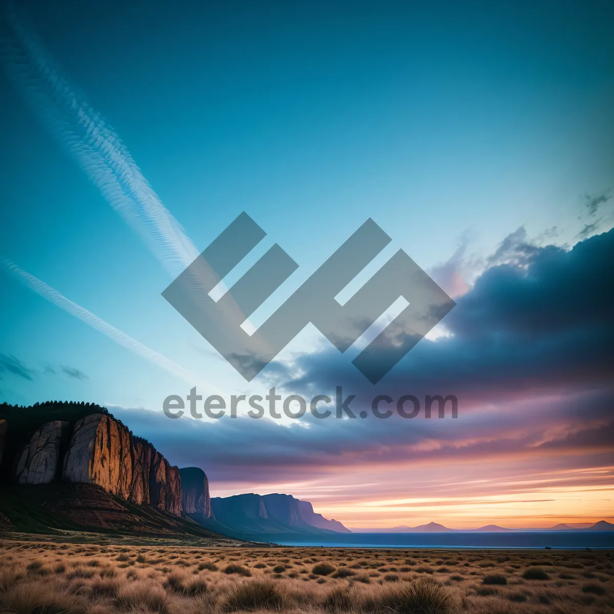 Picture of Golden Horizon: A Serene Sunset over Vast Desert Landscape