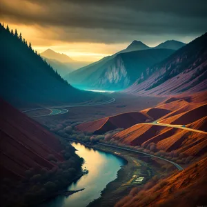Majestic Mountain Valley Sunset Reflection