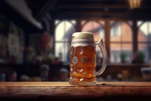 Traditional Glass Teapot with Brown Liquid and Mug