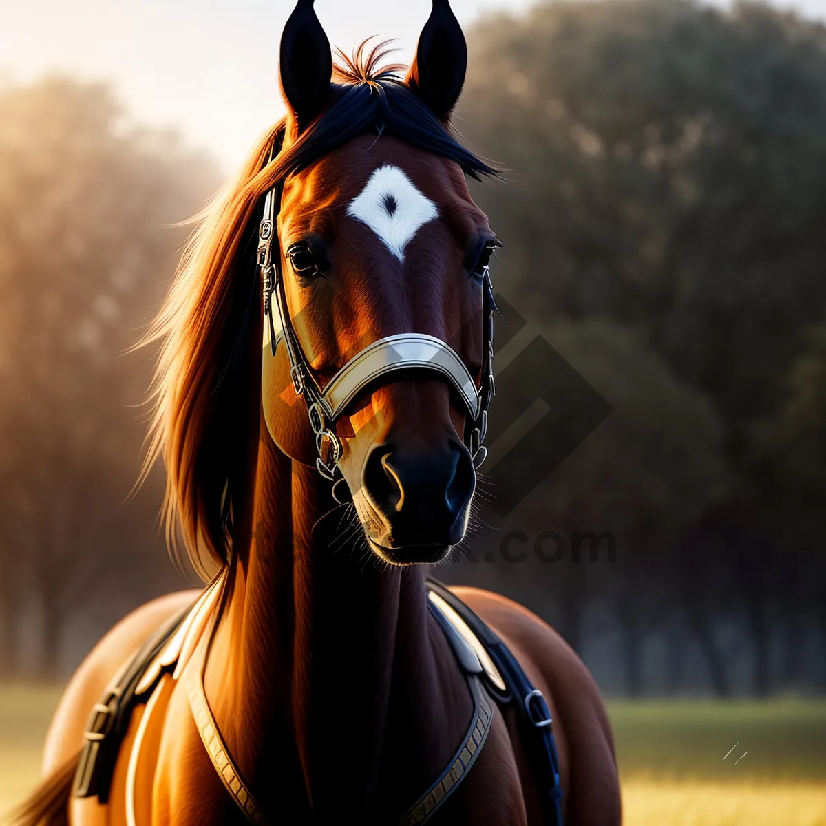 Picture of Thoroughbred Stallion Grazing on Farm