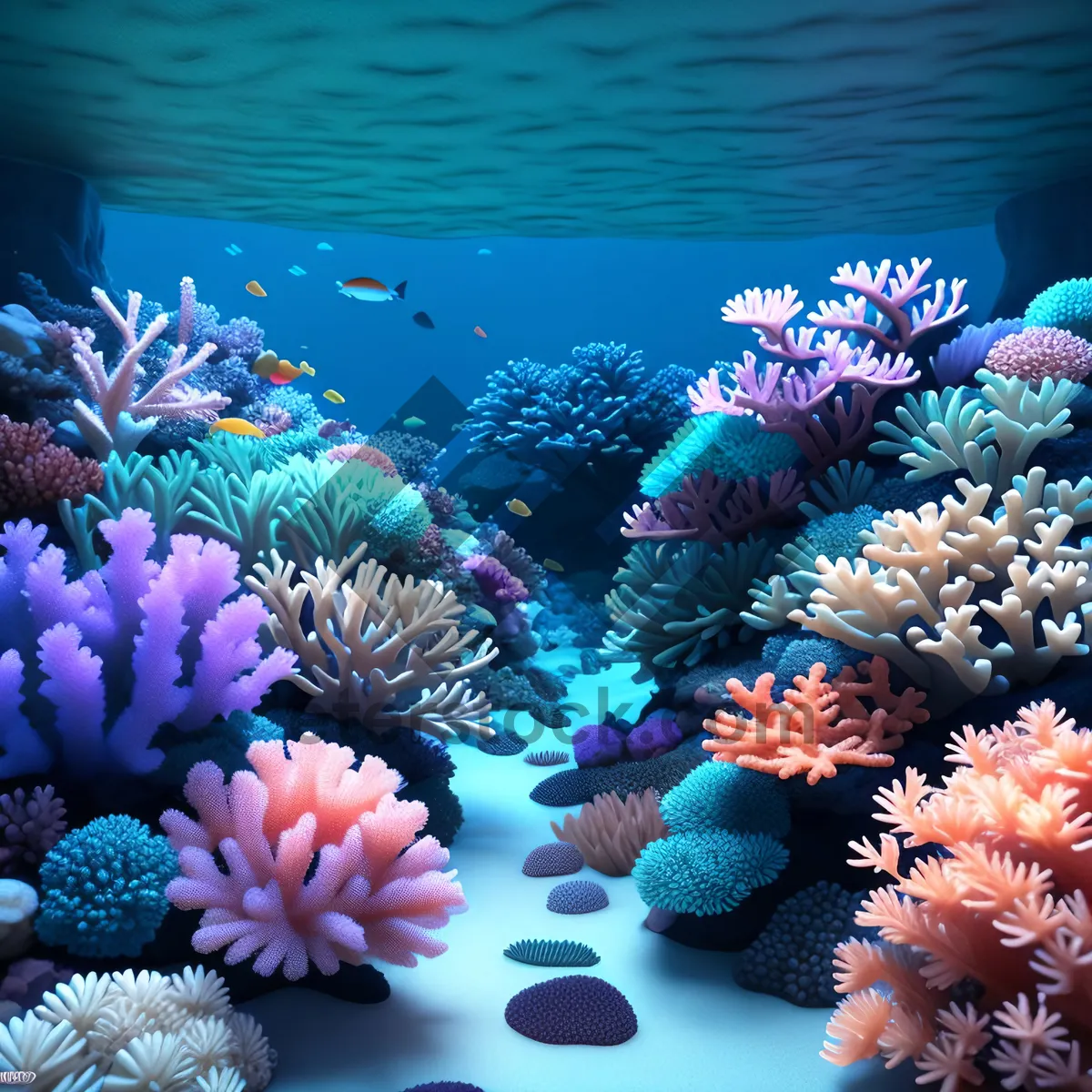 Picture of Vibrant Coral Reef Life Beneath Sunlit Waters