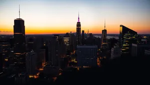 City skyscraper skyline at dusk