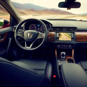 Driver's Cockpit: Control Panel & Steering Wheel in Car