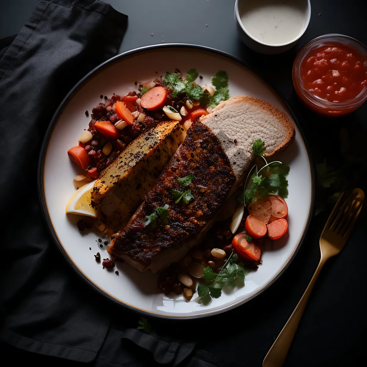Picture of Fresh and delicious gourmet salad with grilled meat