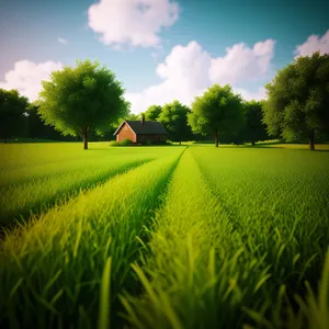 Idyllic Rural Landscape Under Clear Sunny Sky