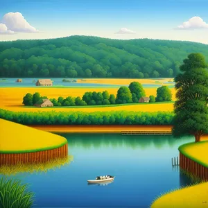 Serene Spring Landscape with Rolling Hills and Reflections