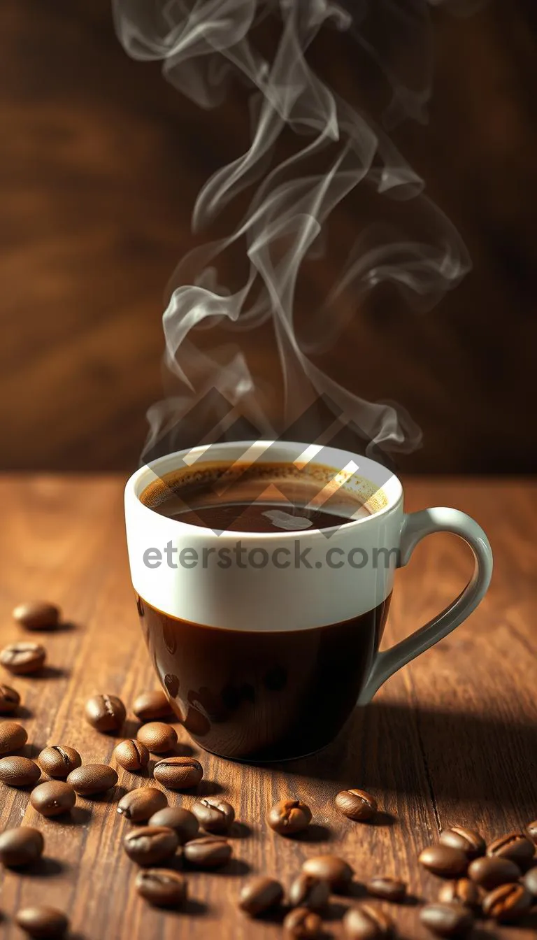 Picture of Hot Coffee on Dark Table at Breakfast