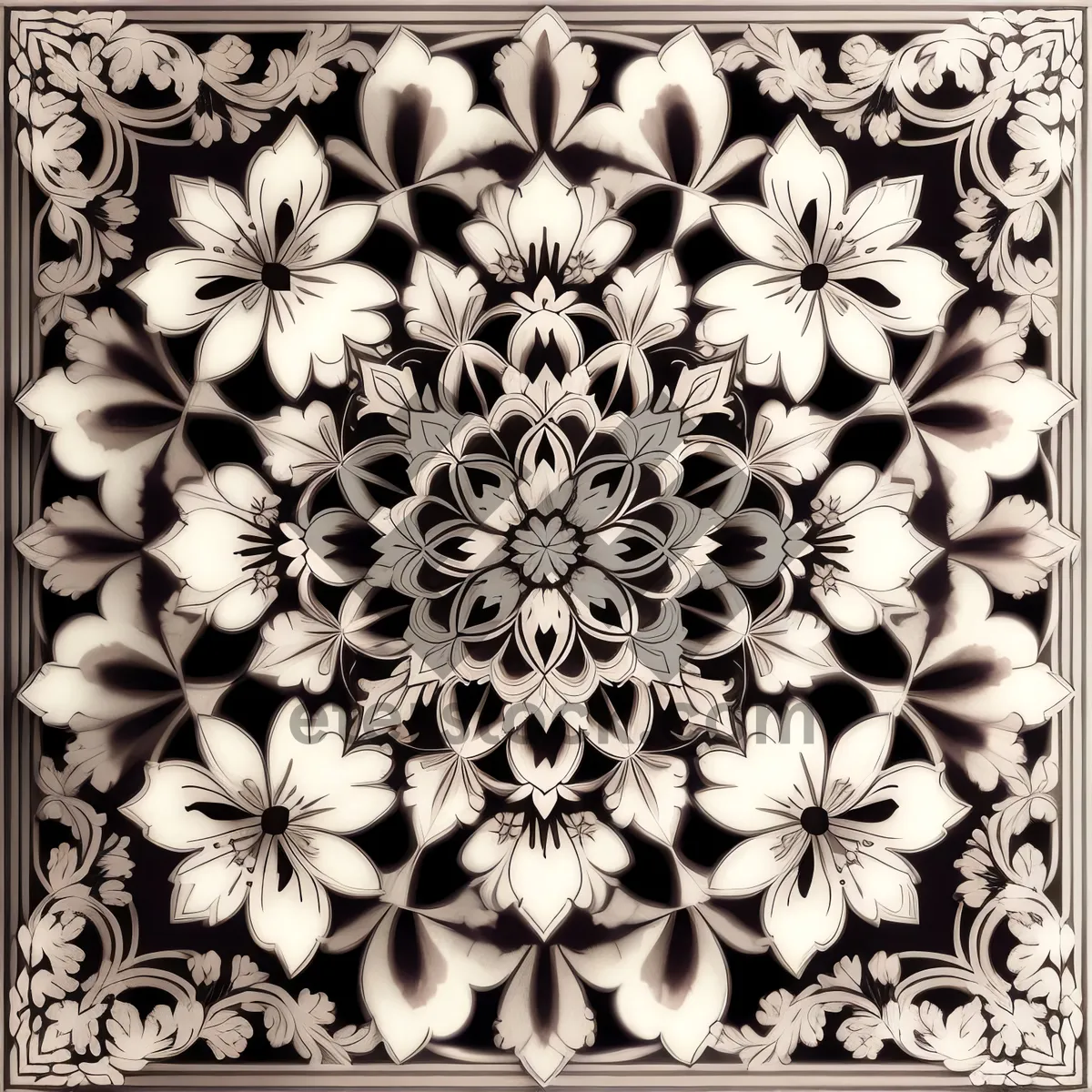 Picture of Floral Arabesque Damask Wallpaper: Vintage decorative pattern with ornate curves