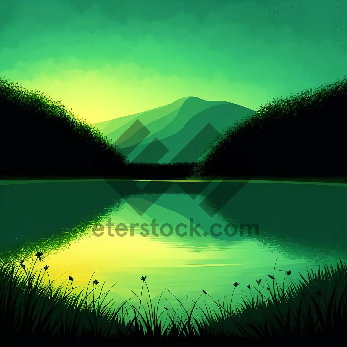 Picture of Golden Horizon Silhouette: A Serene Sun setting over the Summer Landscape