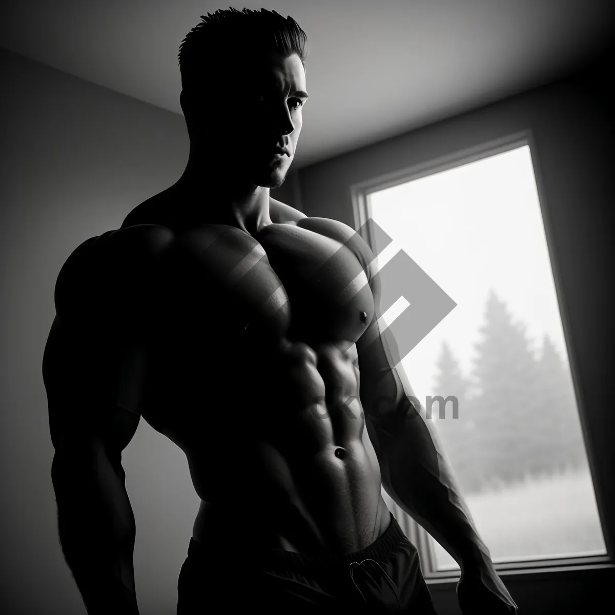 Picture of Dark and Sensual Bodybuilder Exuding Erotic Appeal