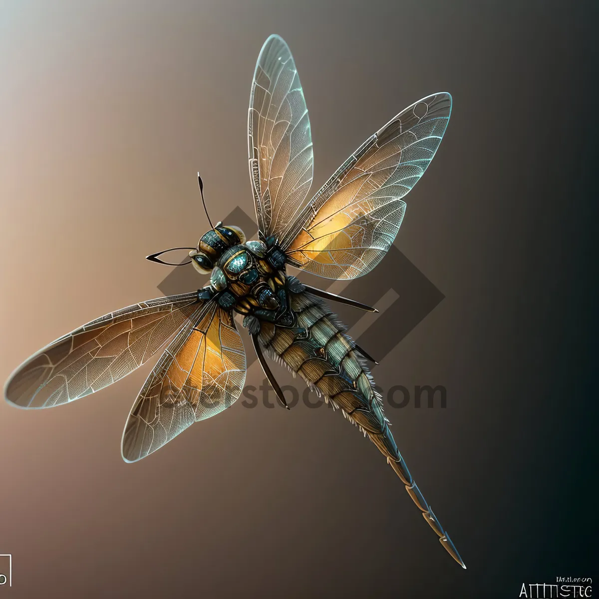 Picture of Dragonfly gracefully hovers over springtime garden