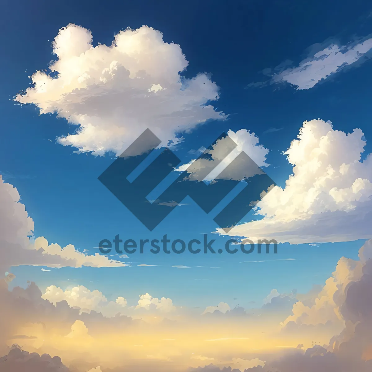 Picture of Vibrant Summer Sky with Fluffy Clouds