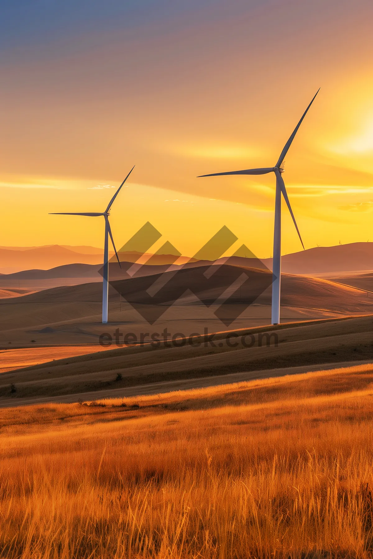 Picture of Renewable Energy Wind Turbine Sunset Landscape View