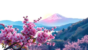 Pink blossom in Japanese highland garden.