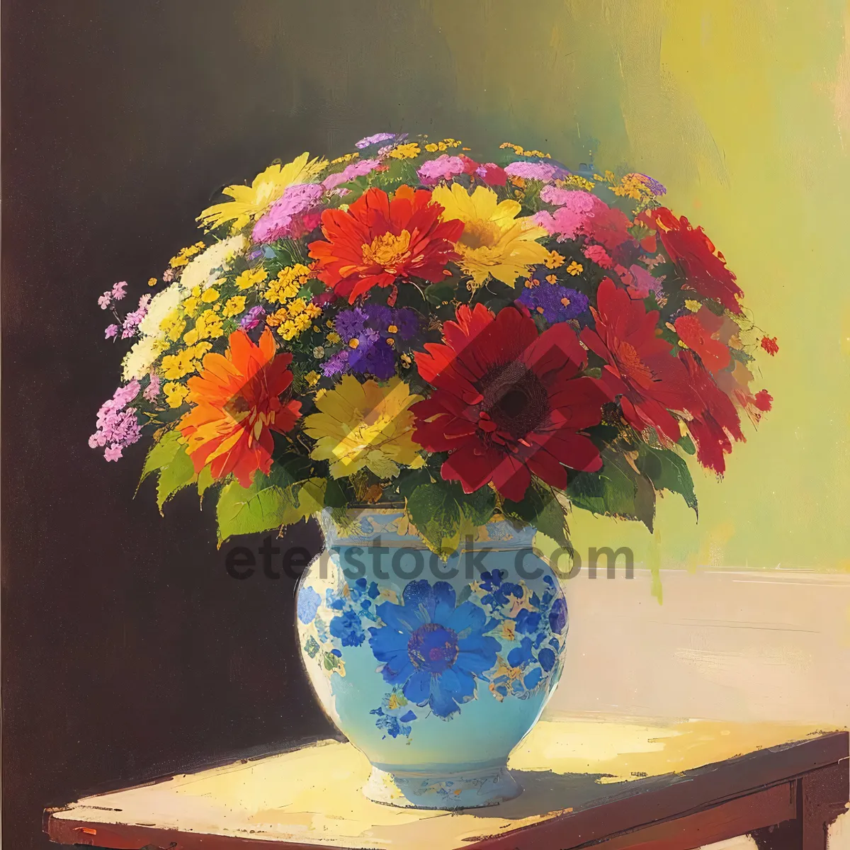 Picture of Colorful Flower Bouquet in Yellow Vase