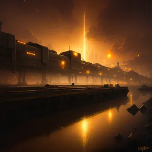 Nighttime Skyline Reflection on Urban River