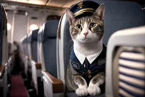 Adorable Tabby Cat Sitting Comfortably on Plane Seat