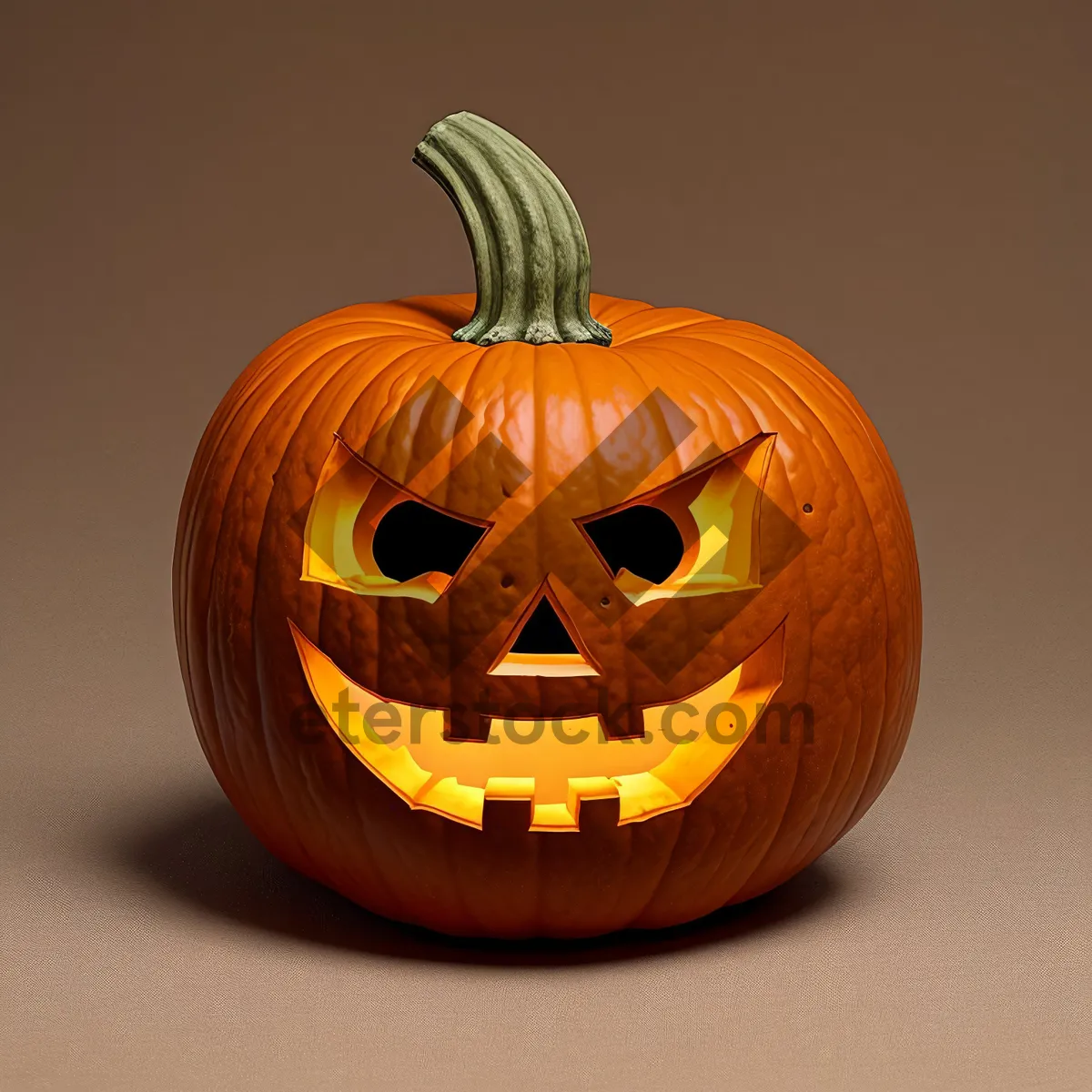 Picture of Spooky Halloween Jack-o'-Lantern Illuminated with Candle