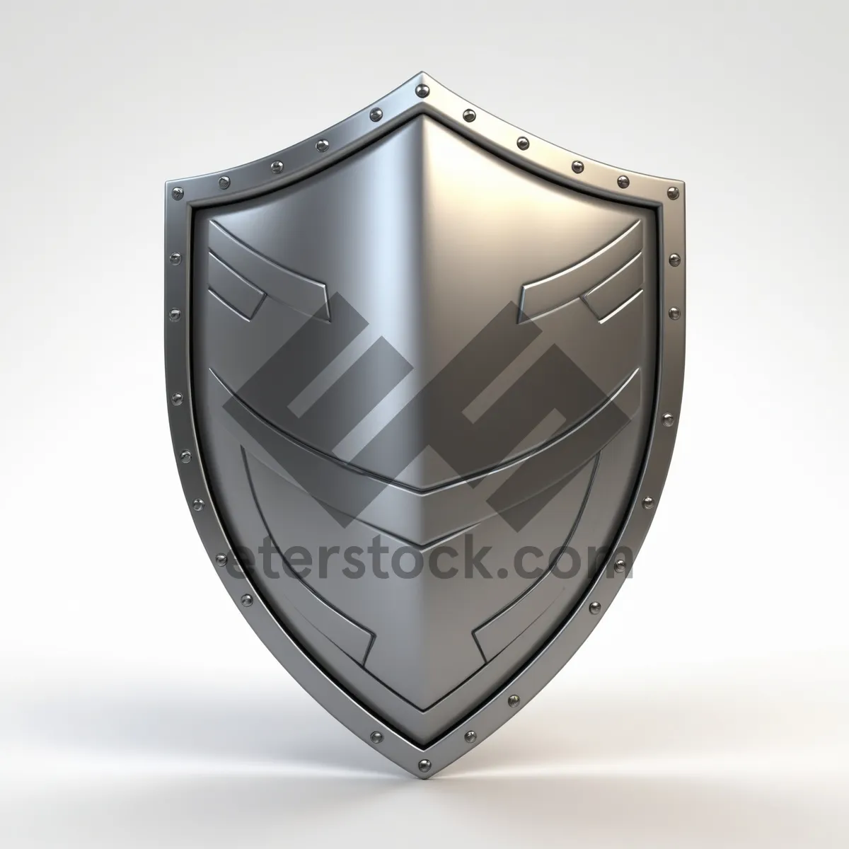 Picture of Shiny metal shield emblem with heart icon symbol.