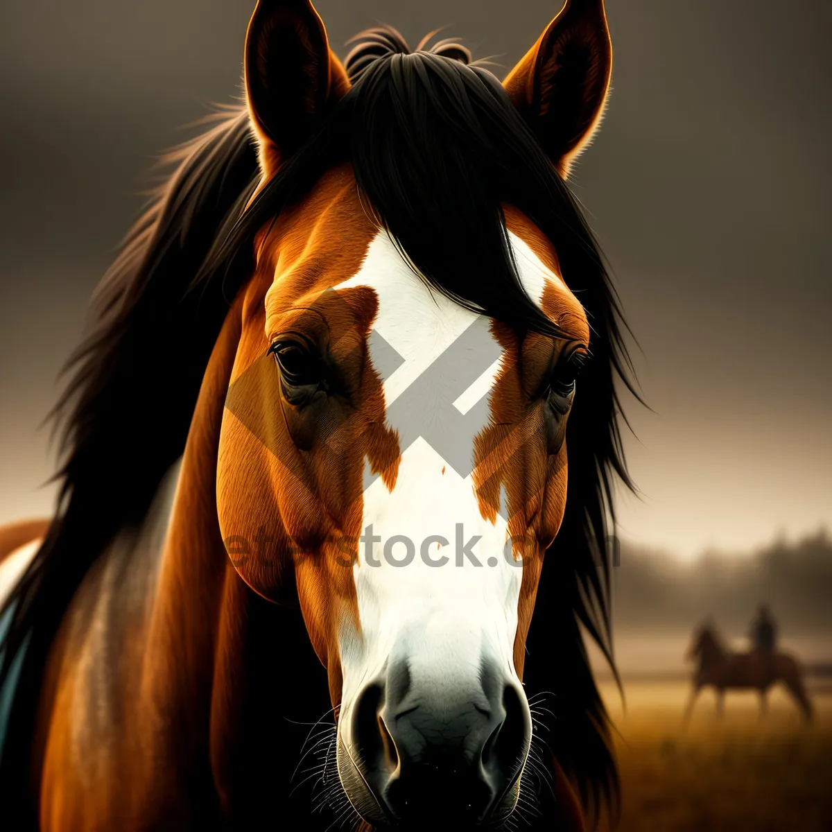 Picture of Thoroughbred horse grazing in rural meadow