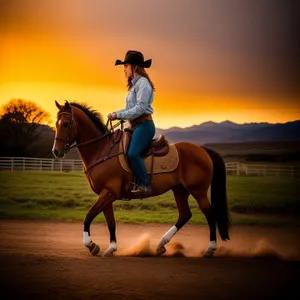 Equestrian Vaulting Horse: Cowboy Riding Stallion at Polo Field