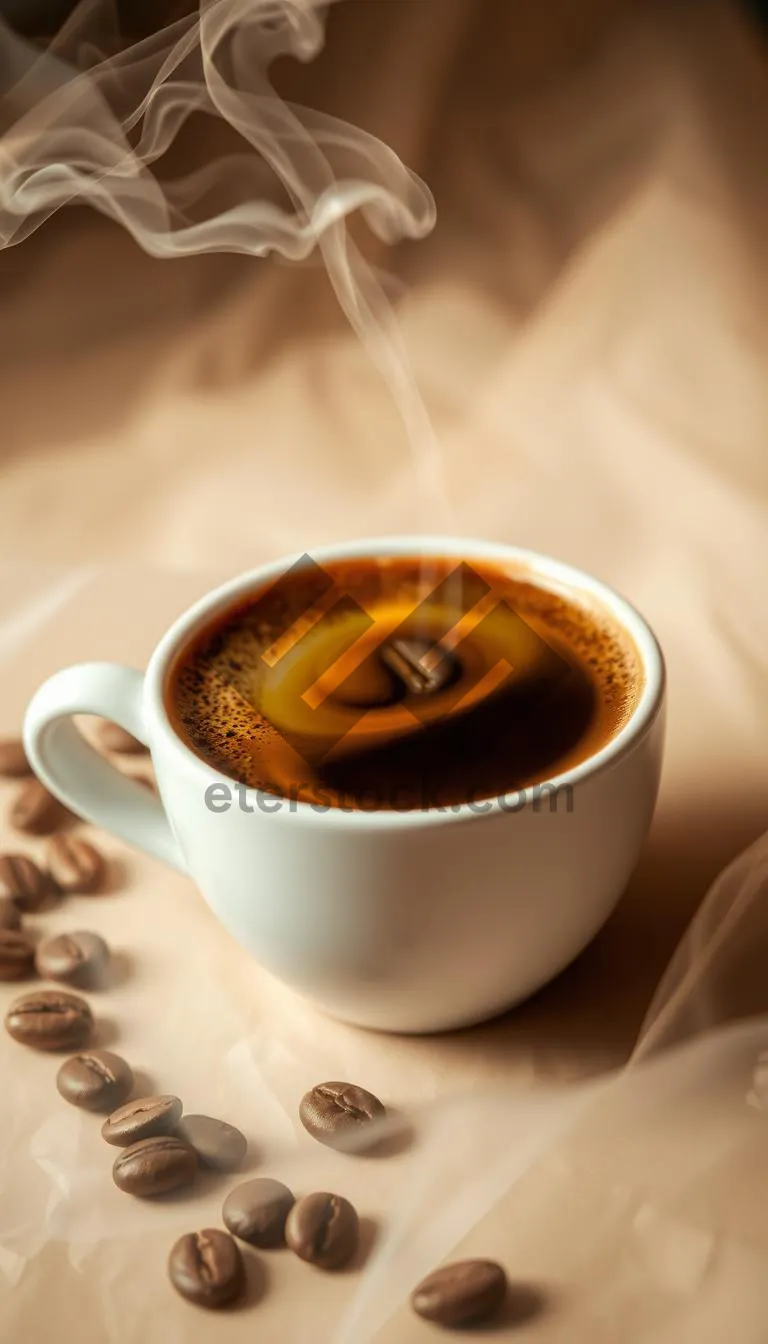 Picture of Dark Espresso Cup with Spoon on Table