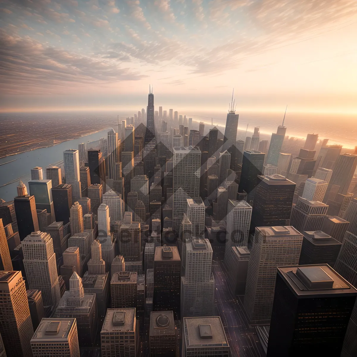 Picture of Stunning Urban Sunset Skyline With Skyscrapers