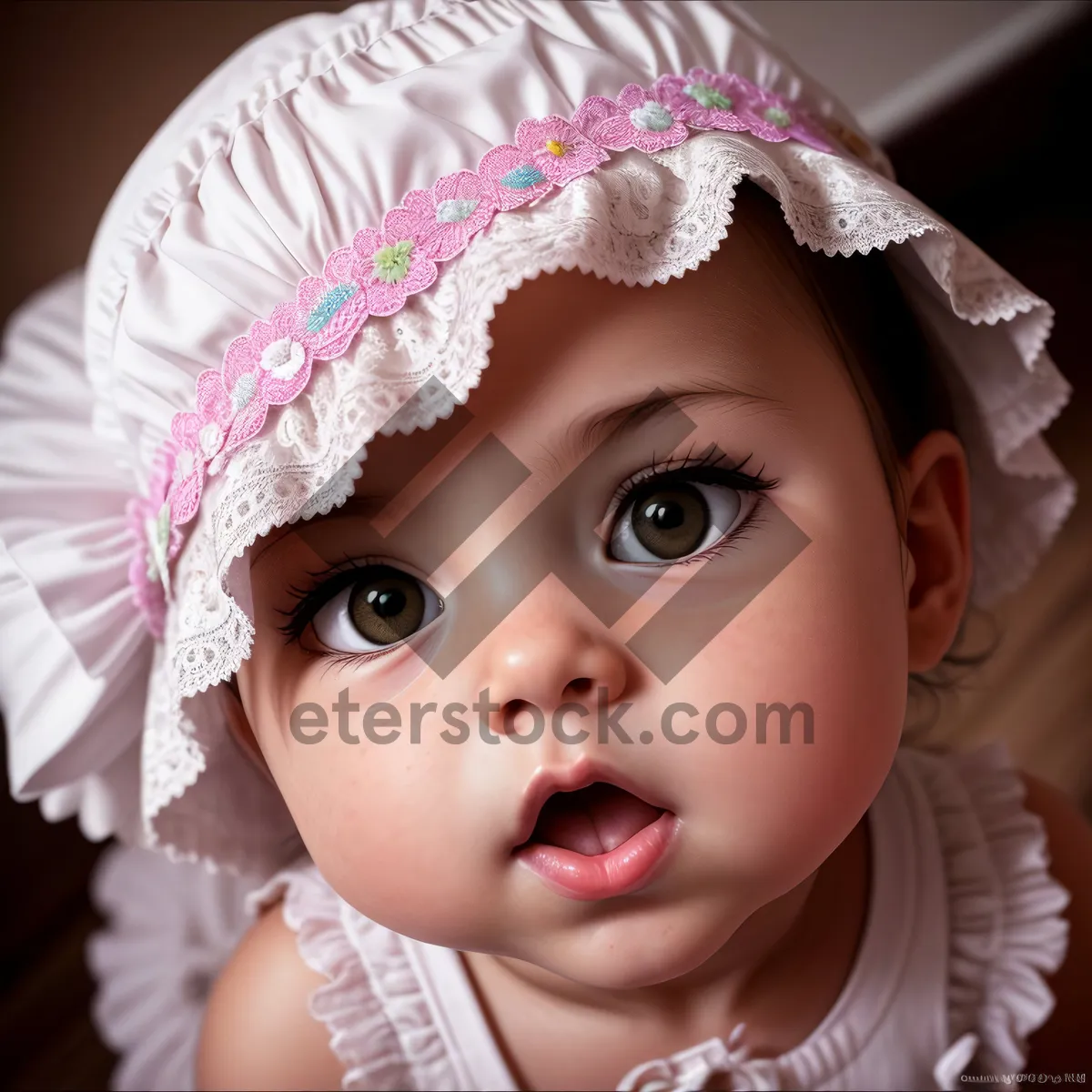 Picture of Cute Smiling Child in Fashionable Bonnet