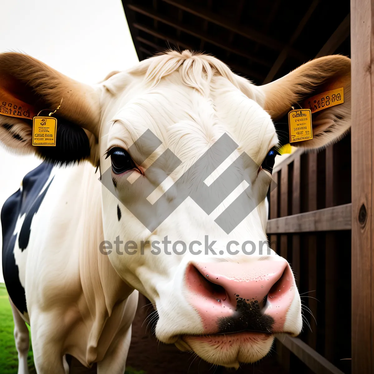 Picture of Bovine Beauty Grazes in Green Pasture