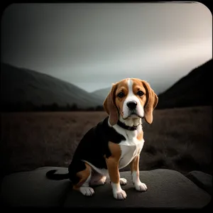 Adorable Beagle Puppy Sitting with Collar