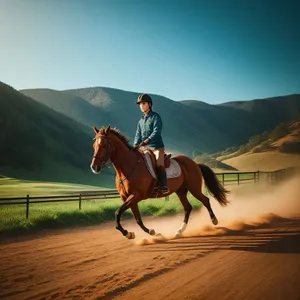 Dune Cowboy Riding Horse in Desert Landscape