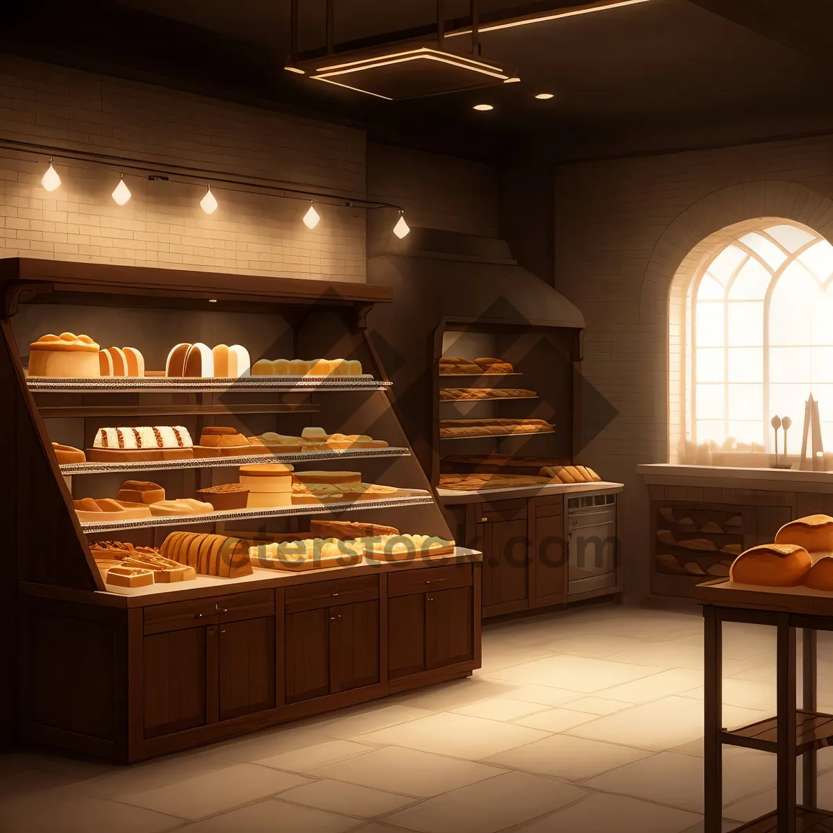 Picture of Modern Wood-Finished Bakery Interior with Stylish Furniture