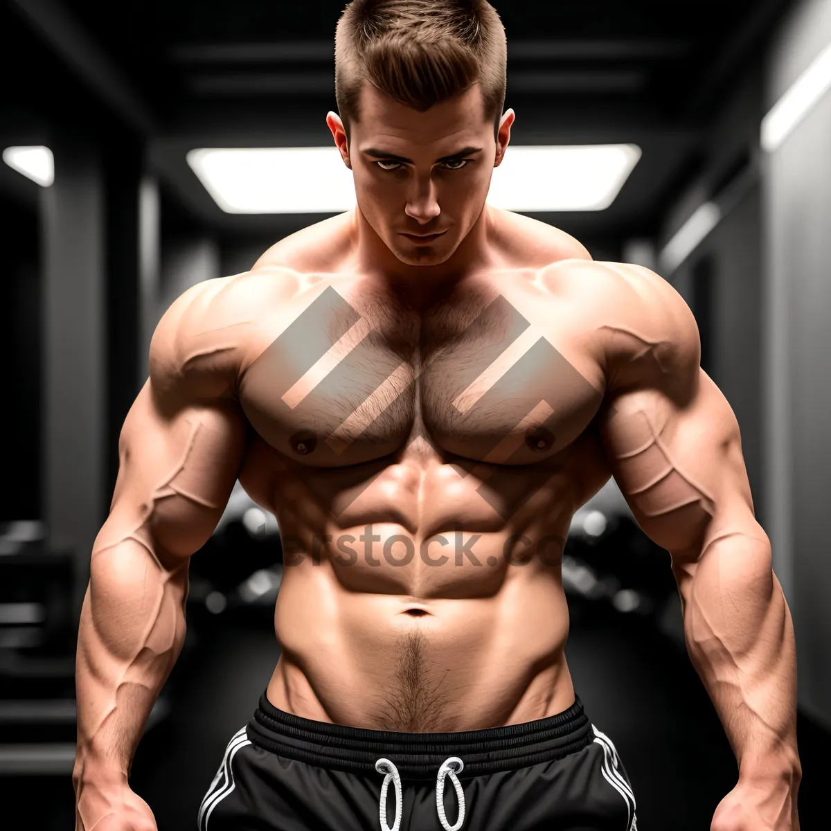 Picture of Muscular Fitness Model Flexing Powerful Abs