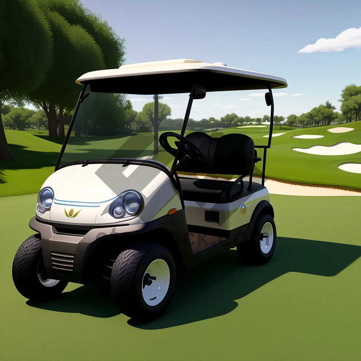 Picture of Golf Cart Driving on Green Grass