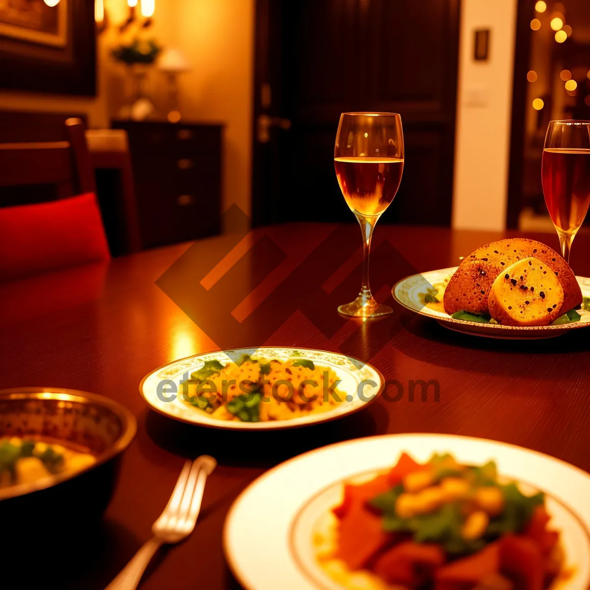 Picture of Exquisite Gourmet Meal on Elegant Restaurant Table