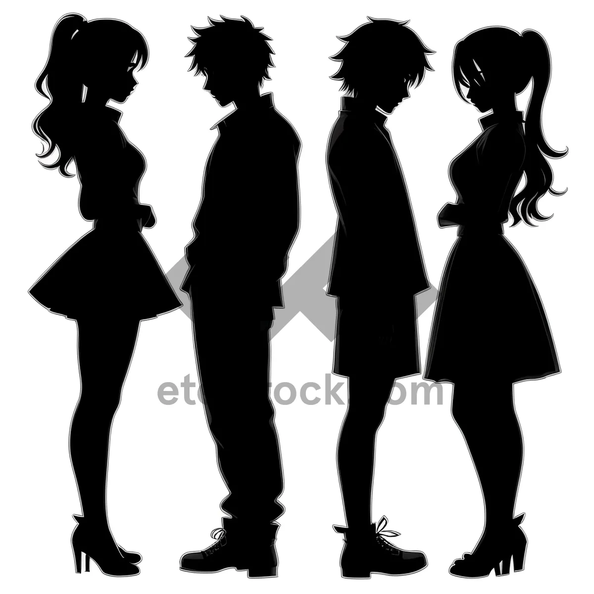 Picture of Group of Black Silhouetted Men and Women