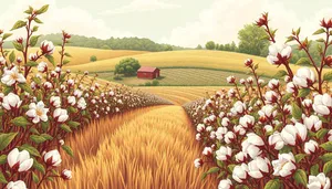 Summer field landscape with trees and flowers