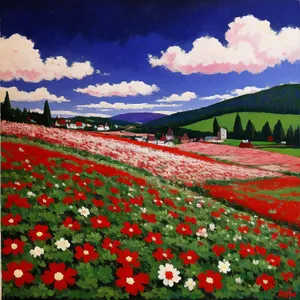 Vibrant Tulip Field Under Summer Sky