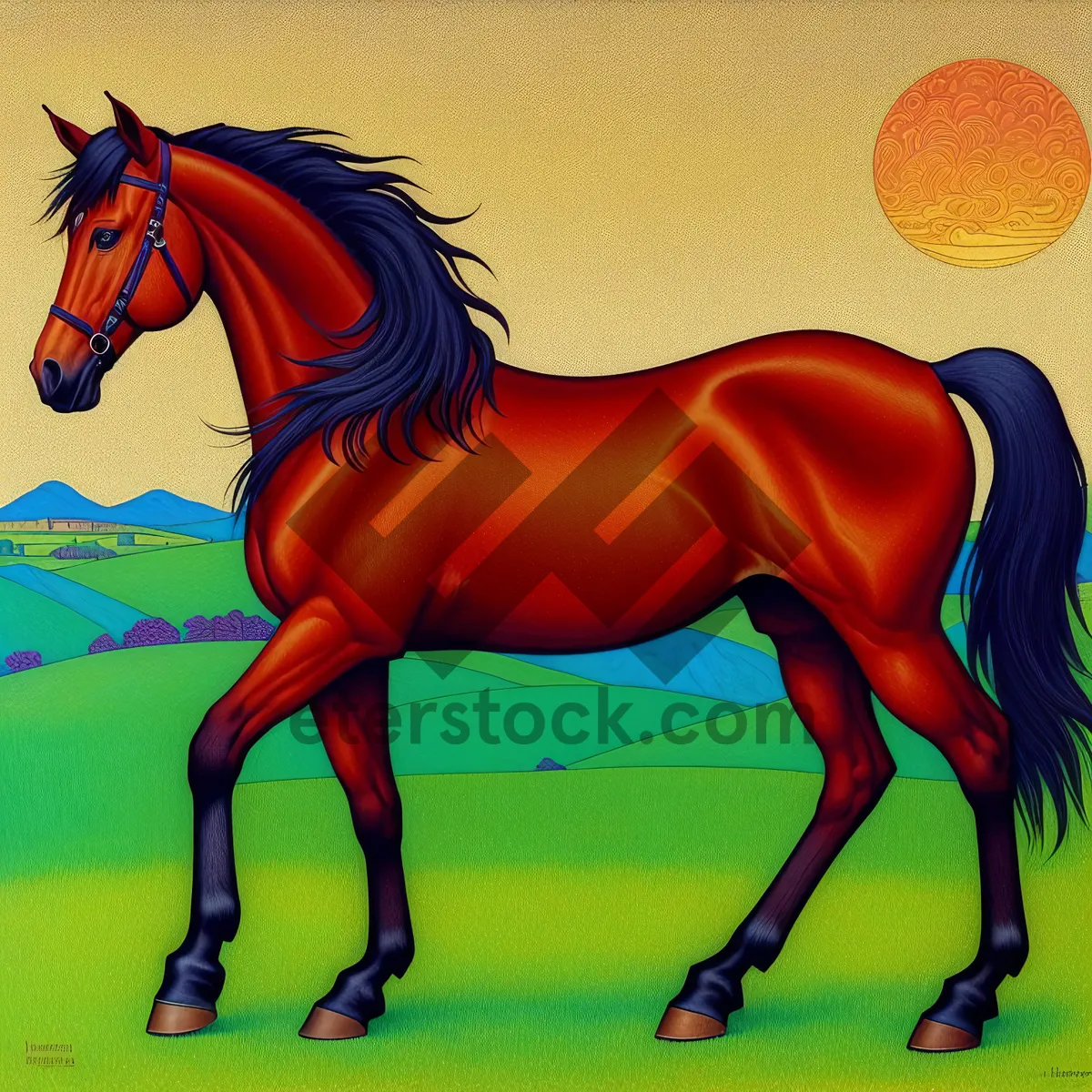 Picture of Wild Stallion on Ranch with Saddle Seat