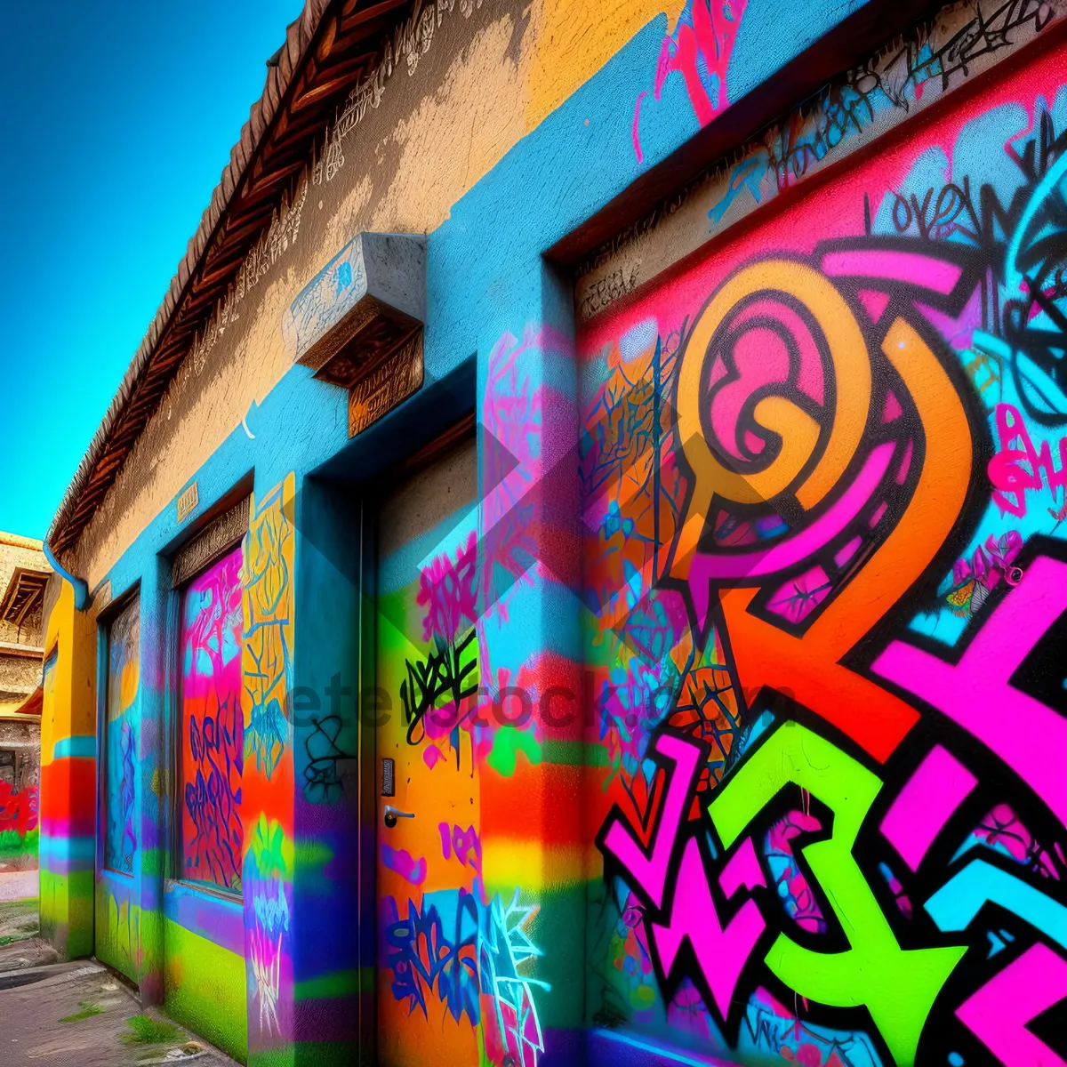 Picture of Colorful City Alley Graffiti Decor