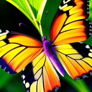 Vibrant Monarch Butterfly Under Colorful Umbrella