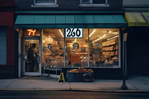 Urban tobacco shop in the city building structure.